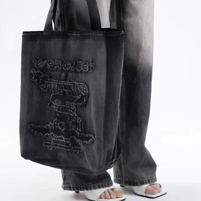 Logo Washed Embroidery Y Project Rough Edge Shoulder Bag Tote Bag Handbag • $131.63