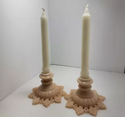 Set Of Two Vintage Westmoreland Ring And Petal Candle Holders Almond Milk Glass • $25