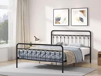 Queen Size Metal Platform Bed W/Vintage Headboard&Footboard No Box Spring Needed • $163.86