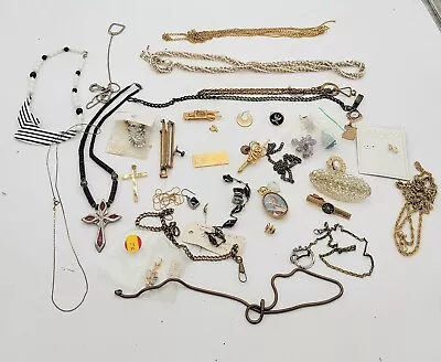 Vintage Jewelry Lot Chains Necklace Brooches Tie Clips • $11.95