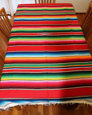 £42.50 • Buy Mexican Sarape Red, Saltillo Blanket, Hot Rod, Picnic Throw Yoga Tablecloth Rug