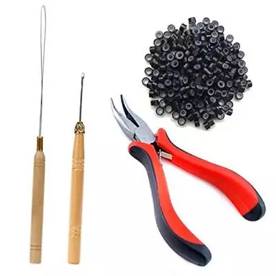  Hair Extension Kit Pliers Pulling Hook Bead Device Tool Kits And 200PCS Black • $19.16