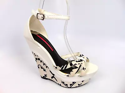 C Label Oriana -7A Ankle Strap Platform Wedges Women Shoe Size 8.0 M White/Blk • $17.75