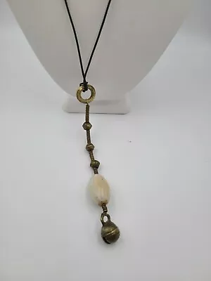 Vintage Brass Bell And Mother Of Pearl Necklace G20 • $8.99