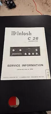 McIntosh C-26 / C26 Preamp / Preamplifier Service Manual *Original* • $12