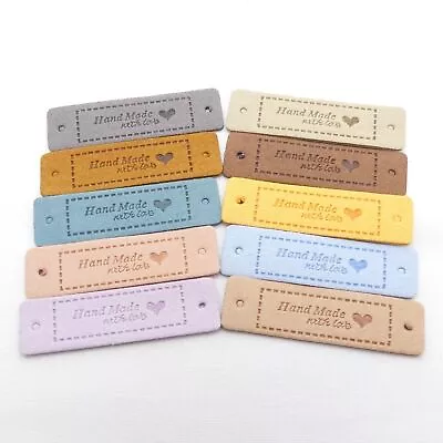 10 Hand Made With Love Heart PU Leather Labels Crocheting Knitting Sewing Craft • £4.19