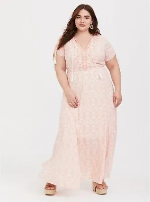 Womens Torrid Ivory & Coral Gauze Tassel Maxi Dress 0 12 Large NWT • $70.95