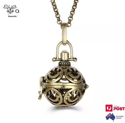 Smiley Face Locket Aromatherapy Oils Diffuser Bronze Necklace + 2 Balls • $19.90
