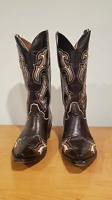 LONGHORN COWBOY BOOTS.  Excellent Condition Handmade Brown/Fancy Inlay 11D • $345