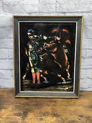 Vintage Bull Fighting Velvet Painting Mexico Signed Art Framed Rare  • $69.99