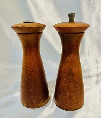 Vintage Mid Century Modern Salt & Pepper Shakers Wood Mill 7” Tall • $49.99