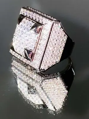 Mens Bling Ring Ice Out 2.5ct Iced CZ Iced 14k White Gold Pinky Rings Size 6-10 • $31.99