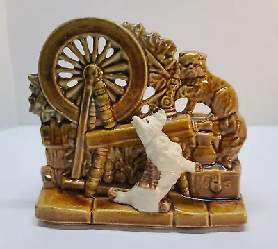 Vintage Mccoy Ceramic Art Pottery Planter Spinning Wheel Scottie Dog Cat 1950s • $35