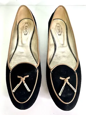 Tod’s Black Velvet Tassel Ballet Flats Woman’s Size 39 Us Size 8 • $45.57