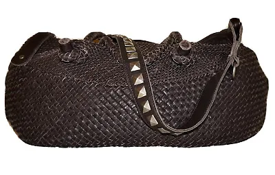 MONSERAT DE LUCCA Dark Brown Woven Leather Slouchy Handbag / Crossbody Bag • $199.99