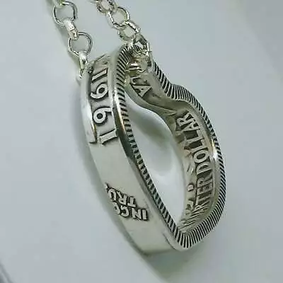 Heart Pendant Made From  US SILVER QUARTER Coin Ring  1940-1964 With Chain • $34.99