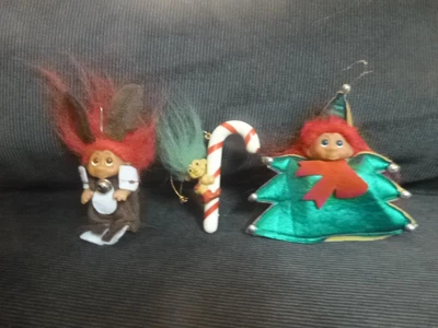 $20 • Buy Lot Of 3 Vintage Troll Christmas Ornaments Bunny Tree Candy Cane