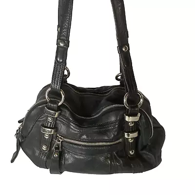 B Makowsky Shoulder Handbag Black Soft Leather Double Handle Slouch Hobo • $43.98
