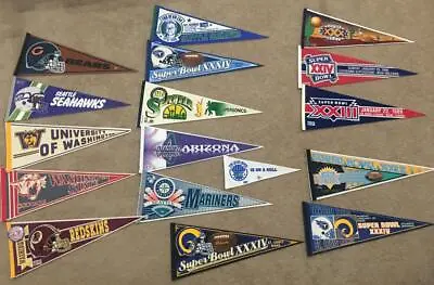 Vintage Sports NFL Super Bowl MLB NBA College Pennant Banner Lot Of 17 • $89.99