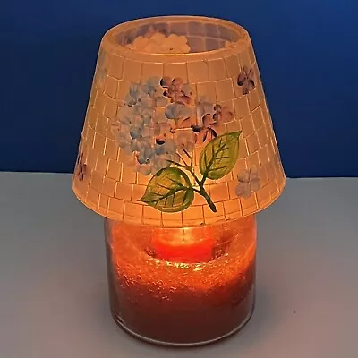 Vintage Mosaic Candle Jar Shade Topper Hydrangeas Purple White Home Interior NEW • $39.45