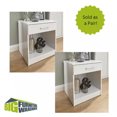 Pair Of 2 Bedside Nightstands White Bedroom Side Tables Storage Drawers Seconds • £69.99