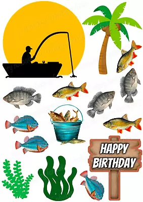 Fish Fishing Cake Topper Party Decoration Edible Birthday Celebration Stand Up • £6.49