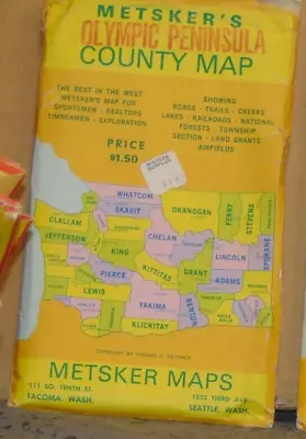 Mid 1950's Metsker Map Of The Olympic Peninsula Washington • $8.99