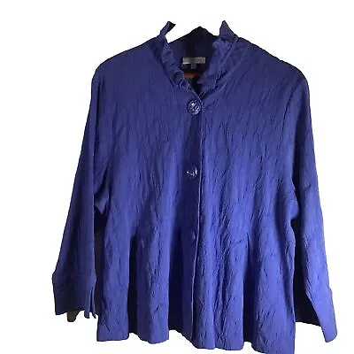 Habitat XL Periwinkle Blue Textured Ruffle Neck Lagenlook Pleated Swing Jacket • $29.99