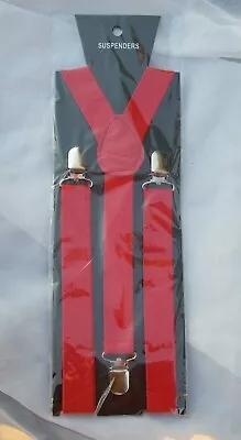 £3.50 • Buy Braces - Adjustable  Elasticated Y- Red Suspenders (Punk/Skinhead/Ska/Goth/Rock)