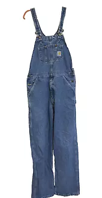 Carhartt Blue Denim Overalls Bib Men’s Size 34x36 Work And Farm Gear • $25.50