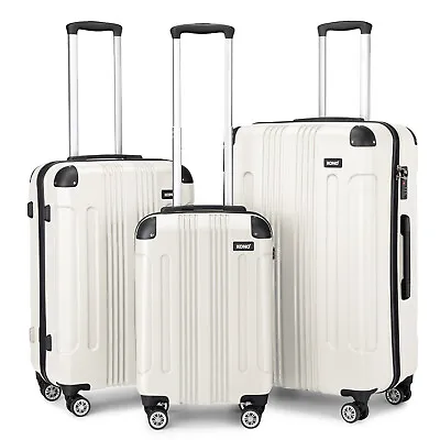 Beige 20/24/28  ABS Hard Shell Suitcase Set 4 Wheels Travel Cabin Hand Luggage • £24.99