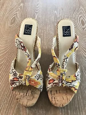 Not Rated NR Womans Cork Wedge Sandals Floral Sequin Size 8 • £37.50