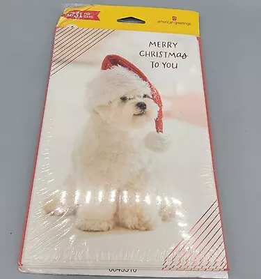 NOS American Greetings Christmas CardS Maltese Puppy Dog 6 Cards & Envelopes Set • $6.97