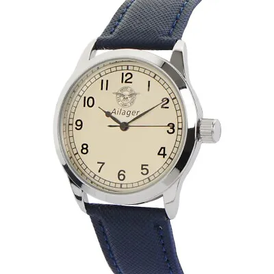 Ailager British RAF Pilot Watch -WW2 Air Ministry Reproduction- Blue Strap • £56.95