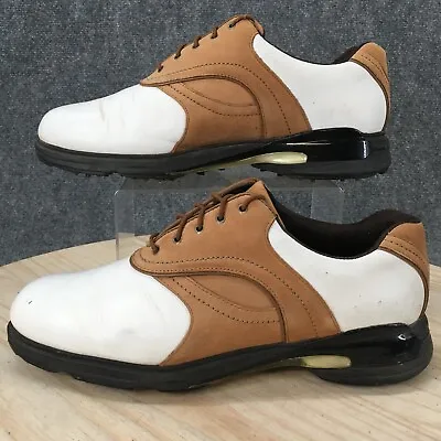 Etonic Shoes Mens 10 Golf Sneakers White Brown Faux Leather Metal Spikes Lace Up • $13.20