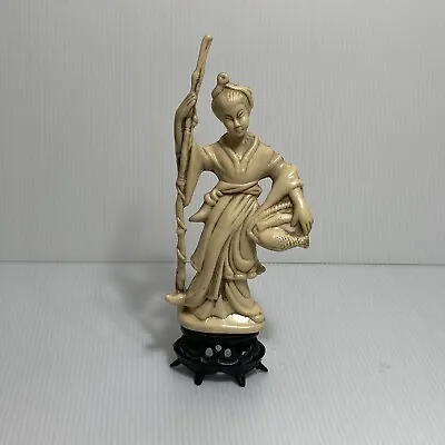 Vtg Japanese Resin Fisherman Carved Statue Figurines Hong Kong 9.5“ • $32.69