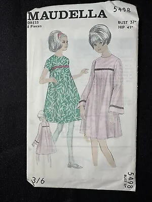 Vintage Sewing Pattern Maudella 5498 60s Dress Bust 37” Hip 41” • £1.99