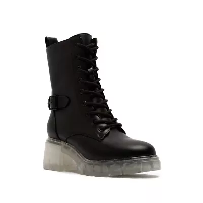 One Planet By Qupid Plazo-01S Black Combat Boots Transparent Tread Size 9 New! • $49.99