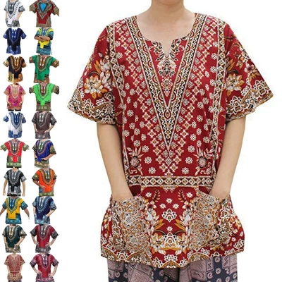 £14.33 • Buy Mens Dashiki T-Shirt Crew Neck Summer Tops Men Loose Fit Short Sleeve Tee Beach