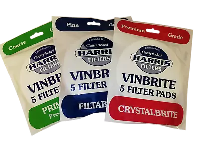 Harris Filters MK3 Vinbrite Wine Pads: Prime Crystalbrite Filtabrite - Home Brew • £10.95