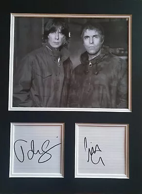 Liam Gallagher And John Squire Signed White Cards Mounted The Stone Roses Oasis • £99.99