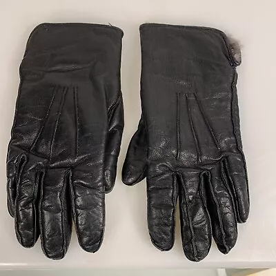 Womens BLACK LEATHER Gloves Rabbit Fur Lined • $20