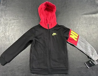 Boys Nike Hoodie Jacket Black Red Grey Neon Yellow Size 5 / 6 New With Tags • $14.99