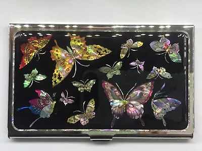 Inlaid Mother Of Pearl Butterfly Business ID Credit Card Case Money Holder • $18