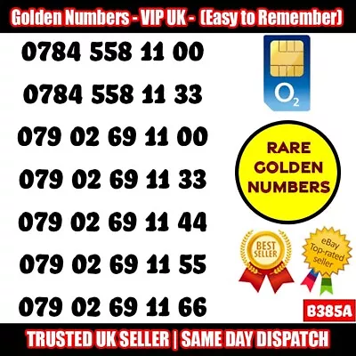 Gold Easy Mobile Number Memorable Platinum Vip Uk Pay As You Go Sim Card - B385a • £4.95