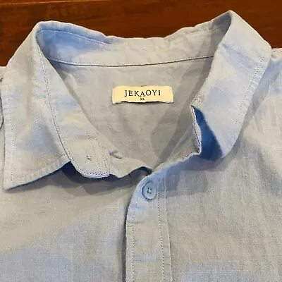 JEKAOYI Button Down Short Sleeve Cotton Linen Shirts Men XL Casual • $11