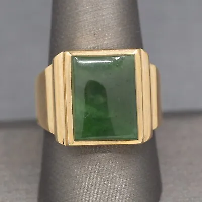 Vintage Men's Nephrite Jade Bezel Set Ring In 10k Yellow Gold • $850