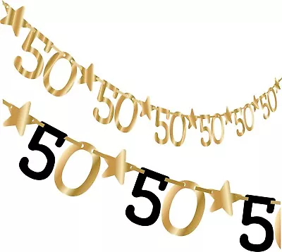 50th Birthday Banner NUMBER 50 Garland PARTY DECORATIONS IN Gold Black • £5.79