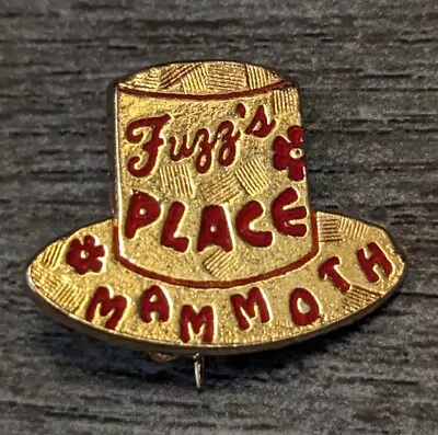 Fuzz's Place Mammoth Gold Hat Red Flowers Vintage Advertising Pinback Lapel Pin • $18.95