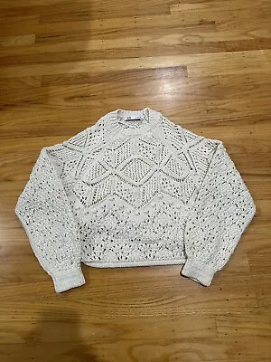 Zara Cropped Diamond Pointelle Knit Jumper Ivory Small Ladies • $14.95